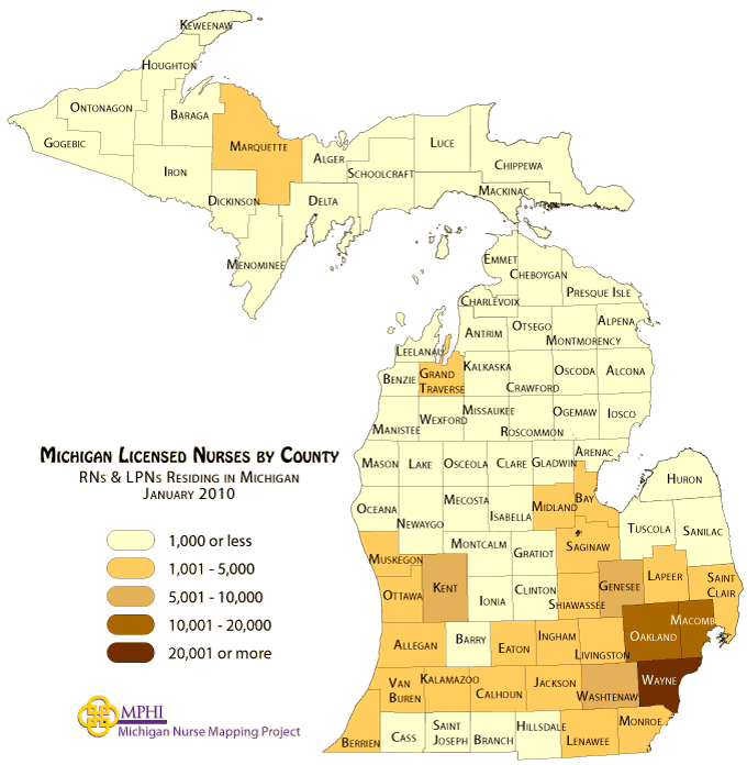 MI total nurses by county